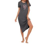 Jahetuul Vestido de Noche Largo Mujer Manga Corta Cuello Redondo con Corazón Estampado y Fisura Lateral Suave y Casual para Casa