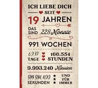 Jahrestag 19 Jahre: Notizbuch 19 Jahre Jubiläum Ehe Geschenk zum Neunzehnten Hochzeitstag und Partnerschaft Spruch ICH LIEBE DICH SEIT 19 Jahren Notizheft A5 liniert Geschenkidee für Kennlerntag
