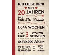 Jahrestag 20 Jahre: Notizbuch 20 Jahre Jubiläum Ehe Geschenk zum Zwanzigsten Hochzeitstag und Partnerschaft Spruch ICH LIEBE DICH SEIT 20 Jahren Notizheft A5 liniert Geschenkidee für Kennlerntag