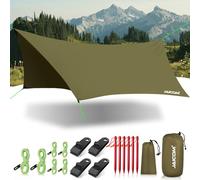 JAICOM Toldo Camping Impermeable, 3.6x2.9m Tarp - Ultraligero y Resistente al desgarro Toldo de Refugio, con Clavos de Aluminio, Cuerdas de Nylon, Clip para Lona, para Al Aire Libre, Picnic