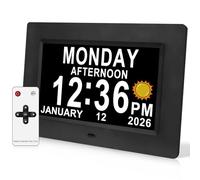 Jaihonda Reloj de demencia digital con calendario, con días, fechas y hora del día para personas mayores con iconos de sol/luna + 15 alarmas + reloj digital con control remoto para personas mayores
