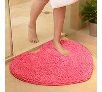 JAIJY Alfombra de baño de felpilla en forma de corazón rosa, suave, absorbente, de microfibra, antideslizante, lavable a máquina, para ducha, dormitorio, bañera, 28 x 31 pulgadas