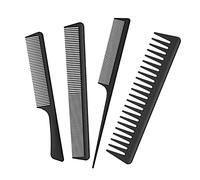 Jaimela 4 Piezas Peine de Peluquería Negro, Peine de Dientes Anchos, Peine de Carbono Peines de Peluqueria Profesional, Peine Antiestático, Peine de Resistente al Calor para Corte y Peinado