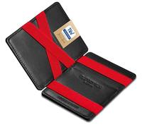 Jaimie Jacobs Flap Boy Slim Magic Wallet - Cartera Mágica con Protección RFID para Tarjetas de Crédito, Tarjetero para Hombre de Cuero Auténtico (Negro Napa con Rojo)