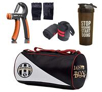 JAISBOY - Bolsa de deporte con guantes deportivos con correa para la muñeca y botella de parada negra y asa, J, Bolsas de deporte