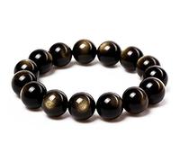 jajafook 28 tibetano Mala cuentas oro Obsidiana budista Buda oración pulsera de perlas, elástica cuerda, unisex