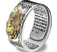 JAJAFOOK Anillo Feng Shui de plata de ley 925 con sello Pixiu Mantra, original Lucky Fengshui Pi Xiu, protección de riqueza, anillos ajustables, regalos para hombres y mujeres, S, Metal, Sin piedras