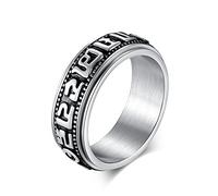jajafook inoxidable tibetano budista seis verdadera sílaba Mantra sánscrito "OM MANI PADME HUM Anillo Spinner