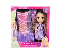 JAKKS Pacific - Disney Princesas Rapunzel, Muñeca de 35 cm y Vestido Talla 5 para Niñas, Set de Juego y Disfraz, Púrpura, Enredados