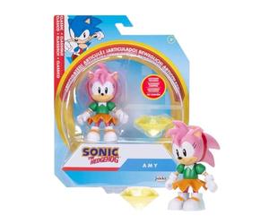 Jakks Pacific Sonic The Hedgehog - Amy with Chaos Emerald Accessory, Toy Figure by Jakks Pacific, 13 cm Tall, Highly Poseable, Officially Licensed Sonic 3 Movie, Recommended Age 3+