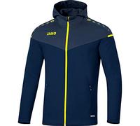 JAKO Chaqueta con capucha Champ 2.0 para hombre, azul marino, azul oscuro, amarillo neón, talla L