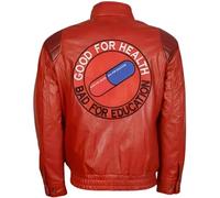 JAKRON Chaqueta cápsula inspirada en la película para hombre, buena para la salud, mala para la educación, Rojo - Piel Sintética, L