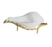 Jal Shankh pequeño religioso con soporte de latón puro para Pooja y decoración del hogar, Sankha natural para uso espiritual/ritual (tamaño pequeño, paquete de 1) vástago sin sonido
