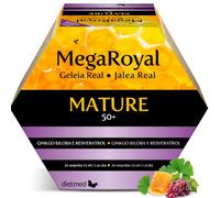 Jalea real Megaroyal Mature 1500 mg, 20 ampollas, DietMed | Ginkgo biloba - Resveratrol - Vitaminas y minerales - Fórmula 50+ - Vitalidad - Bebible