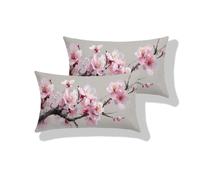 Jalican Fundas de Cojines Exterior Impermeables, Juego de 2 Fundas 40 x 80 cm, Fundas Rectangulares de Lino con Cremallera Invisible, para Sofá, Cama, Balcón y Jardín Planta Flor de melocotón S0-979