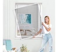 Jalousiecout Mosquitera para Ventanas, Protección contra insectos, SlimLine Mini mosquitera sin taladrar, con marco de sujeción de aluminio, Recortable al Tamaño Deseado, 90 x 95 cm, Blanco