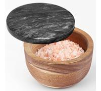 jalz jalz Caja de sal de madera natural con tapa de mármol para salero o almacenamiento de especias