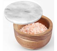 jalz jalz Caja de sal para especias, base de madera de acacia natural, tapa de mármol, diseño elegante, caja decorativa