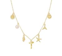 JALZEMPL Collar con dije de inicial para mujer, collar de letra de concha, colgante de oro, bohemio, verano, concha, playa, estrella de mar de 14 quilates, regalo de joyería para surfista, Latón, No