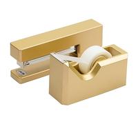 JAM PAPER Conjuntos de Oficina y Escritorio - 1 Grapadora y 1 Dispensador de Cinta - Oro - Paquete de 2