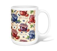 Jam - Taza de café de cerámica, diseño rústico de fresa, color rojo con asa, ideal para amigos, familiares, compañeros de trabajo, profesores, parejas, empleados, 15 onzas