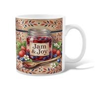 Jam - Taza de café de cerámica, diseño rústico vintage con fresas de verano, color rojo, novedosa taza de té con asa, ideal para amistad, familia, colegas, personal, novios, profesores, 325 ml