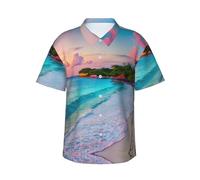 Jamaica Beach Print Camisa hawaiana para hombre, camisas casuales de verano, esenciales para vacaciones en la playa tropical, Negro, L