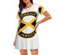 Jamaica - Camisón elegante de manga corta con estampado de escudo de armas y cuello redondo, elegante, se adapta a todos los tipos de cuerpo, Negro, L