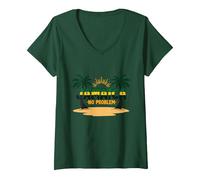 Jamaica No Hay Problema Vacaciones en la Playa Tropical Camiseta Cuello V, Mujer, Verde Bosque, XXL