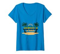 Jamaica No Hay Problema Vacaciones en la Playa Tropical Camiseta Cuello V, Mujer, Zafiro, XXL
