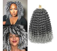 Jamaican Bounce Crochet Hair 8 Inch 16 Roots 5 Packs Short GoGo Curly Crochet Trenzas Jumpy Wall Curl Crochet Hair Extension for Black Women (TGrey #, 8 pulgadas)