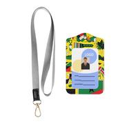 Jamaican Elements - Soporte de cuero para tarjetas de identificación con cordón, funda de tarjeta de impresión de doble cara para trabajo de oficina