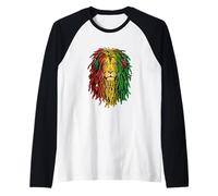 Jamaican Wild Lion Hears Reggae Music with Jamaica Colorfuls Camiseta Manga Raglan