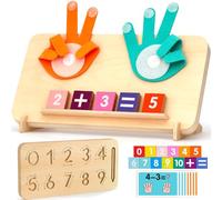 JaMalign Montessori Juguete educativo a partir de 3, 4 y 5 años - Juego de matemáticas de madera con ayuda para contar dedos, juego de cálculo para números y comprensión de la cantidad, regalo para
