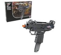 JAMARA 402902 Cada Ametralladora Micro Uzi Bricks, Armas de Bloques de sujeción, Figuras, Juguetes Bloques de construcción, accionar gatillo y Disparar Dardos, Perno Tensor accionado por Goma