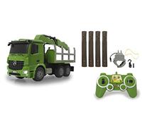 JAMARA-404935 Mercedes-Benz Arocs 1:20 2,4 GHz - 4WD - grúa y Pinza operables Mediante transmisor, Sonidos realistas, luz Intermitente, Incluye Troncos de Madera, Color Verde (404935)
