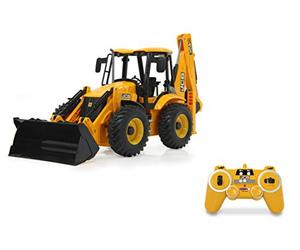 JAMARA 404980 - Retroexcavadora JCB 1:20 2,4 GHz - Pala de elevación/Baja/inclinación, Pluma y Pala Trasera y Excavadora Manual, 2 Ruedas de tracción, Sonido Realista del Motor (desconectable),