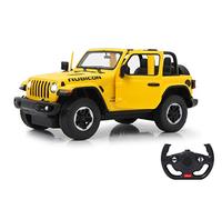 Jamara 405178 Jeep Wrangler JL 1:14 Amarillo, Puerta de 2,4 GHz, Licencia Manual Oficial, hasta 1 Hora de Viaje, Aprox. 11 km/h, Detalles Perfectamente ilustrados, Interior detallado, luz LED.