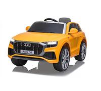 Jamara 460202 Ride On Car Audi Q8 12 V - 1,5 horas de tiempo de conducción, 2 motores fuertes, 2 velocidades, SD, AUX, conexión USB, bocina, sonido del motor, faros LED, indicador de voltaje de la batería, amarillo
