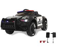 JAMARA 460203 Ride-on US Police Car 12 V a partir de 3J, micrófono, sirena, sonido del motor, batería de 4,5 Ah, amortiguador delantero, maletero, indicador de voltaje de la batería, faros LED, color negro