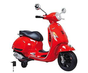 Jamara 460348 - Ride-on Vespa Rojo 12V 500 mA - Batería Potente, Motor Potente, Faro LED, SD, AUX, USB, Ruedas de Apoyo, Ruedas Ultragrip