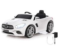 Jamara 460438 - Ride-on Mercedes-Benz SL 400 Blanco 12V - Arranque sin Llave, Slot Micro SD, USB, AUX, Luces LED, Claxon, Batería Potente, Ruedas con Anillo de Goma Ultra-Grip