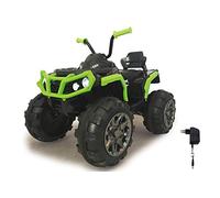 Jamara 460450 Does Not Apply Ride-on Quad Protector Verde 12V-Arranque sin Llave, 2 Velocidades, Faros, Claxon, Sonido, Conexión Fuentes Audio externas, Radio FM, Amortiguador, Potente batería, Color