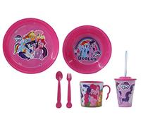 JAMARA- My Little Pony - Vajilla Infantil (8 Piezas, Apta para lavavajillas, Plato, Taza, Cuenco de Cereales, Tenedor, Cuchara, Vaso con Tapa y Pajita), sólido, Color Rosa (410129)
