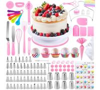 JAMATA Kit Reposteria, 305 pcs Pastelería Kit Completo con Plato Giratorio para Tartas, Boquillas Manga Pastelera y Accesorios Completos para Decoración, Ideal para Decoración de Pasteles