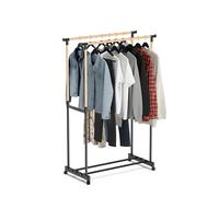 JAMAX Burro Ropa con Ruedas | Perchero Burro Ropa Resistente y Extensible | Vestidor | Montaje sin herramientas | Carga Max. 10 kg | Burro para ropa Alt 90-160cm, Anch 80cm (Doble, Efecto Madera)
