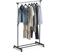 JAMAX Burro Ropa con Ruedas | Perchero Burro Ropa Resistente y Extensible | Vestidor | Montaje sin herramientas | Carga Max. 10 kg | Burro para ropa Alt 90-160cm, Anch 80cm (Unitario, Negro-Acero)