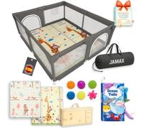 JAMAX Parque Infantil Bebe | Corralito bebe | Parque bebe Alfombra Acolchada Reversible 1,5 cm de Grosor + 6 Pelotas Sensoriales +Libro sensorial + Bolsa transporte (150x180 Jirafa)