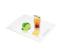 JAMBALAY Tabla de cortar de vidrio templado para cocina, 12 x 16 pulgadas, tabla de cortar transparente para encimera, tabla de cortar con asa, resistente a los arañazos, resistente al calor,