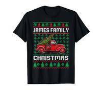 James Family Ugly Christmas Sweater Red Truck Funny Xmas Camiseta